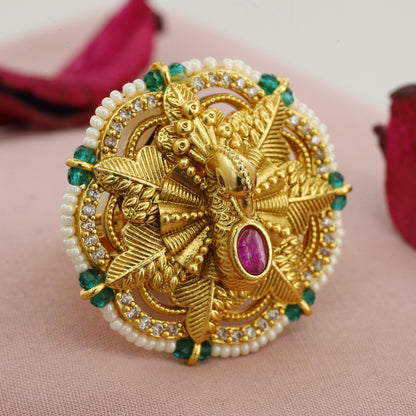 3D Peacock Design Antique Wedding Freesize Ring