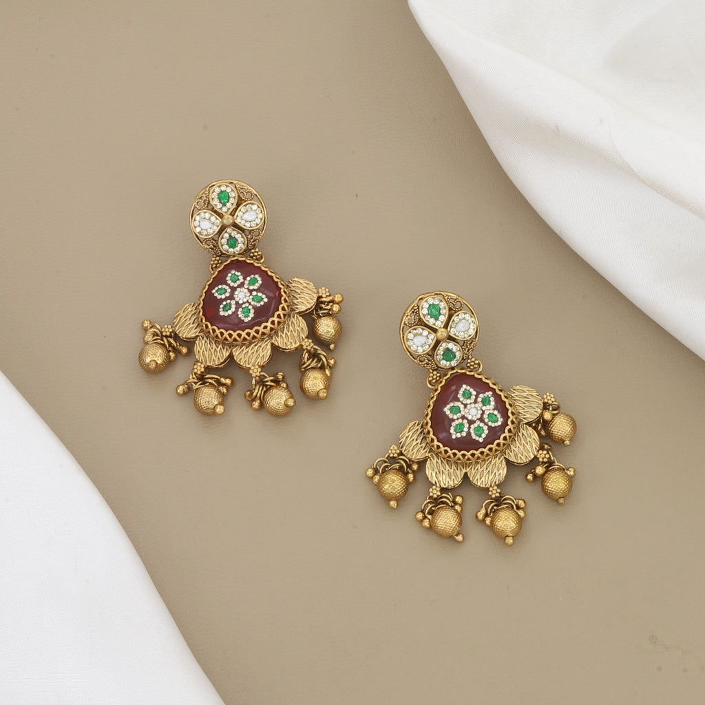 Long Multi-Strand Pearl & Antique Gold Kundan Necklace Set