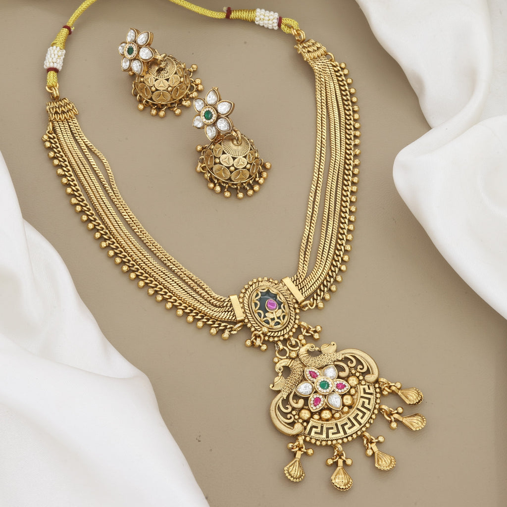 Multi-Strand Antique Gold Festive Wedding Necklace Set