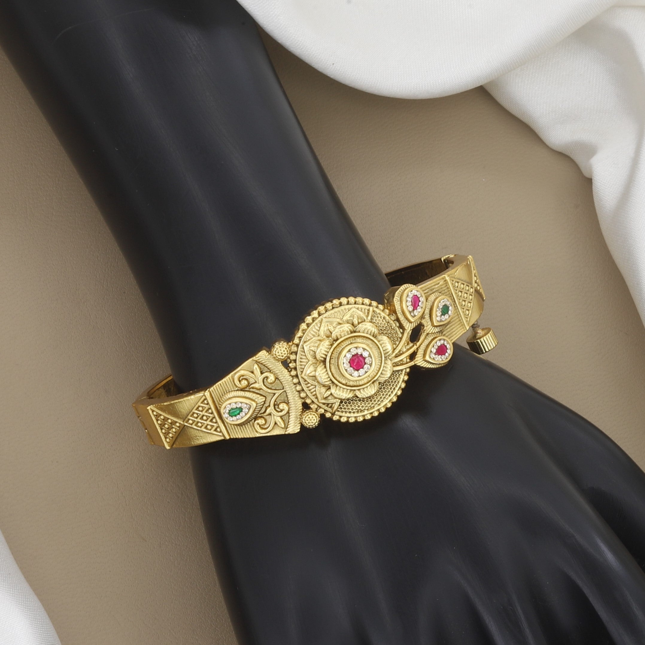 Exquisite Traditional Gold Plated Floral Bangle Kada