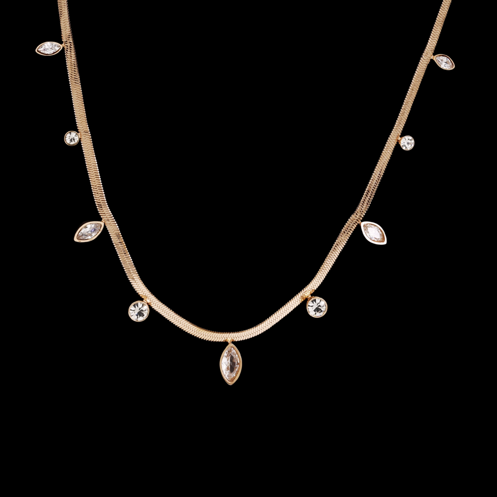 Gold Crystal Dangle Fringe Necklace