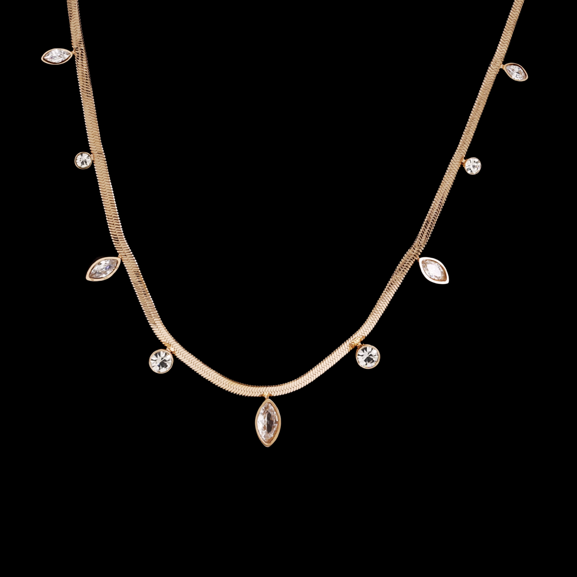 Gold Crystal Dangle Fringe Necklace