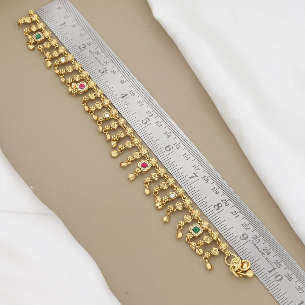 Pair Of 2 Traditional Gold Plated Payal with Ruby & Emerald Stones