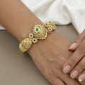 Openable Gold-Toned Bangle Bracelet with Red & Green Stones