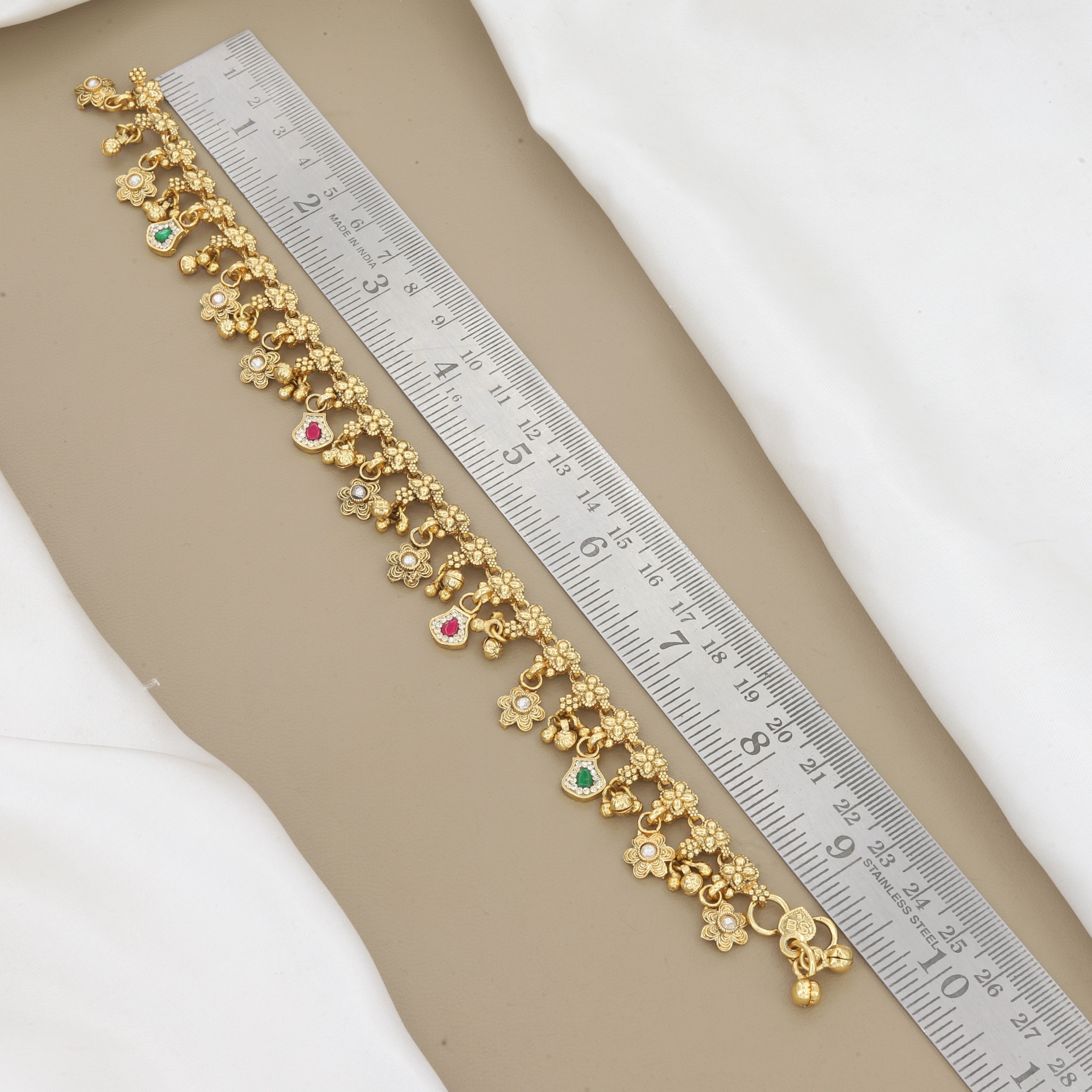 Pair of 2 Traditional Antique Gold Floral Anklet