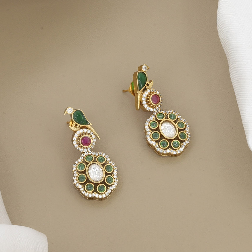 Traditional Jadau Parrot Motif Necklace & Earring Set
