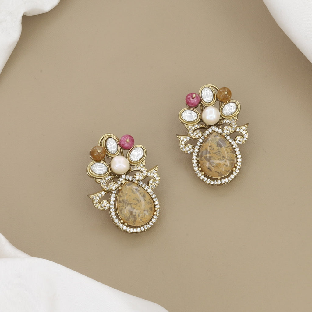 Multi-Color Gems Bird Motif Gold Statement Necklace Set