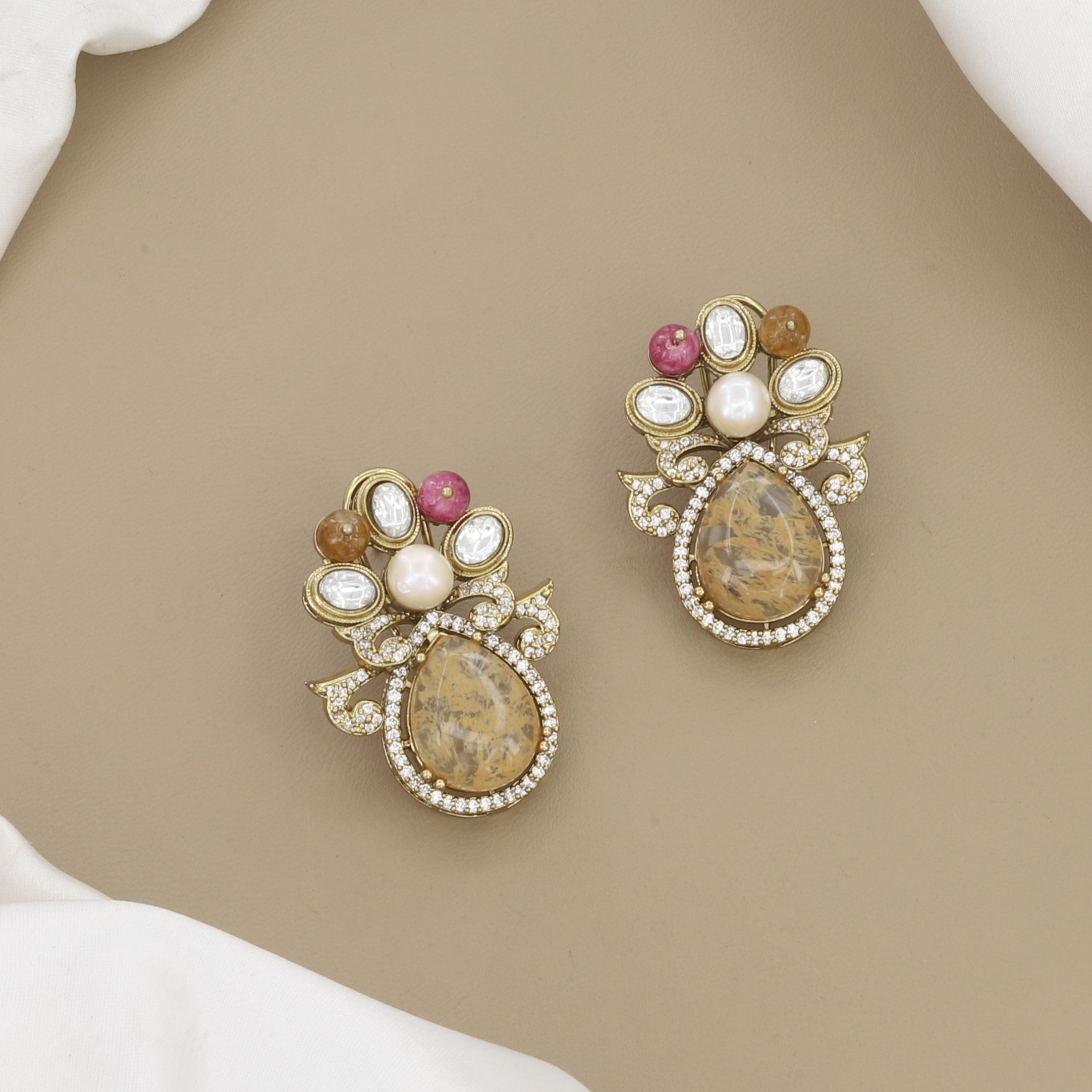 Multi-Color Gems Bird Motif Gold Statement Necklace Set