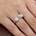 Marquise & Round Halo Silver Open Bypass Ring