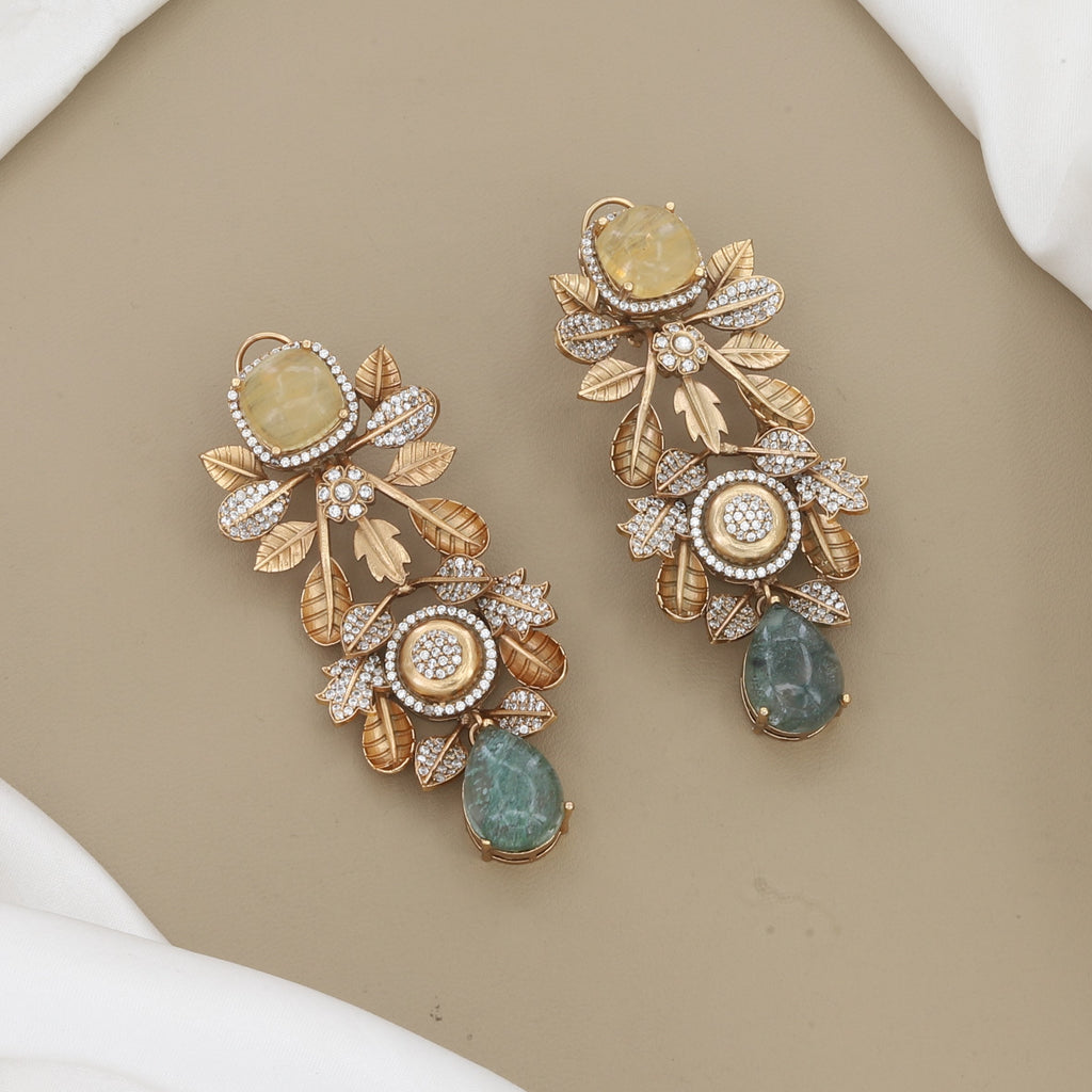 Multi-Gemstone Nature-Inspired Gold Statement Necklace Set