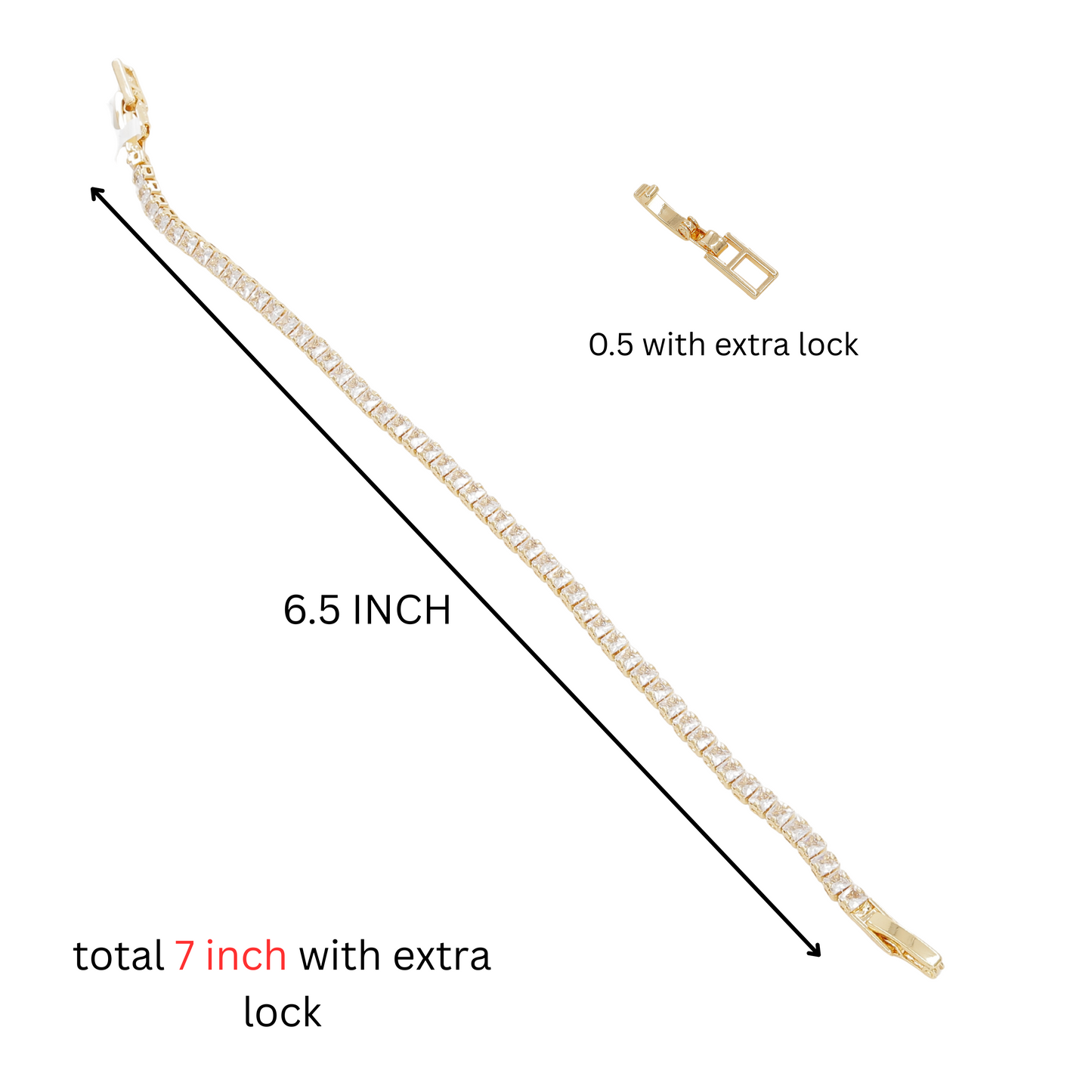 18k Plated Square-Cut CZ Tennis Bracelet