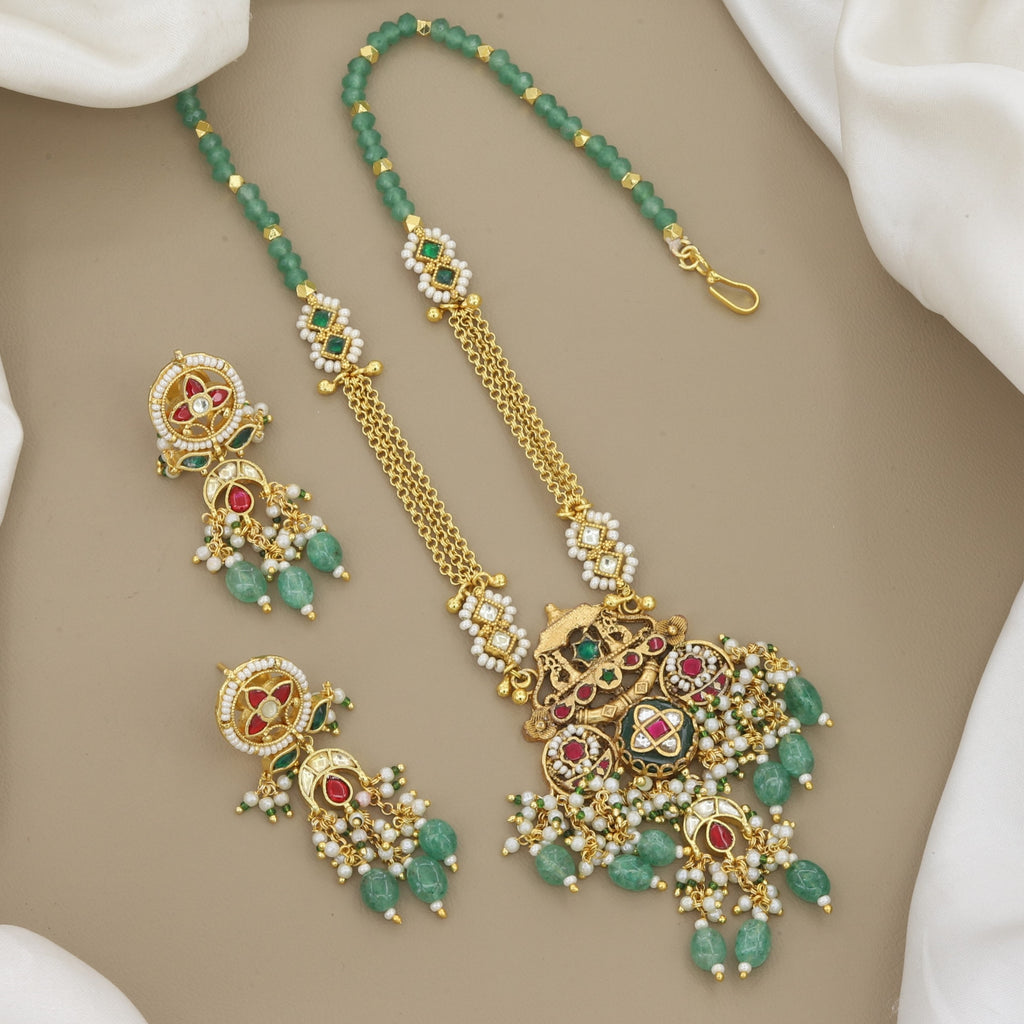 Elegant Traditional Beaded Medium Necklace & Earring Set