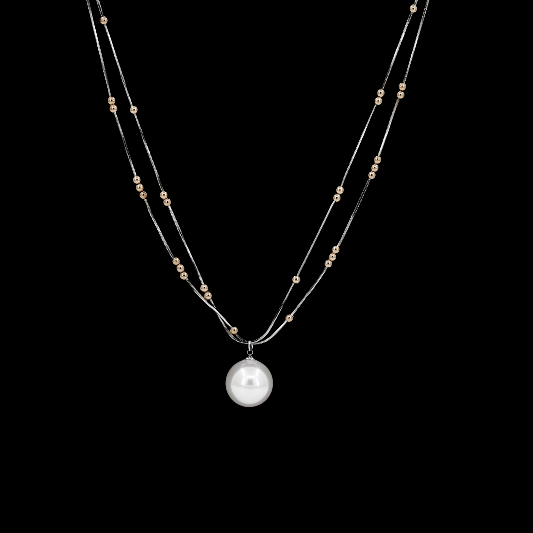 Mixed Metal Beaded Pearl Necklace
