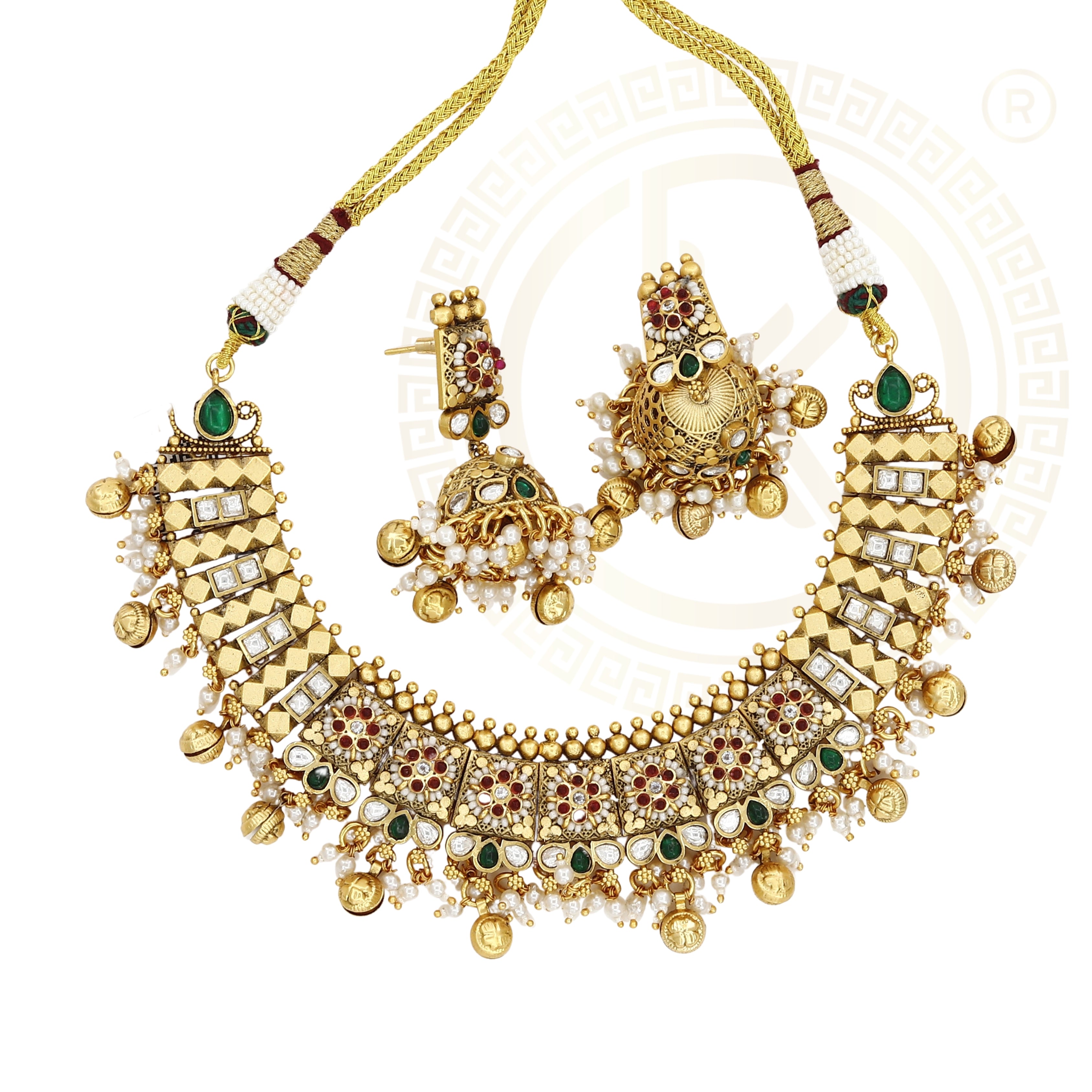 Premium Gold Plated CZ Necklace & Jhumka Earrings Set