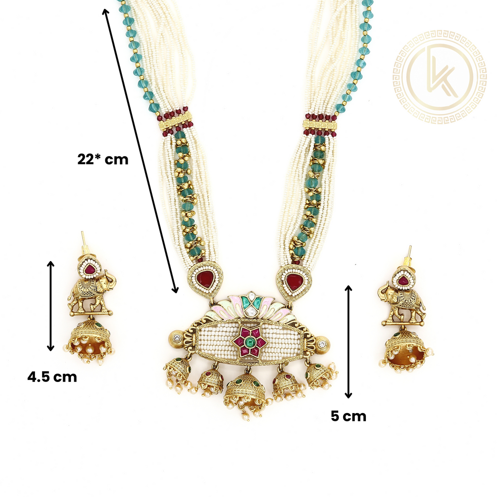 Meenakari Elephant Pearl Necklace Set