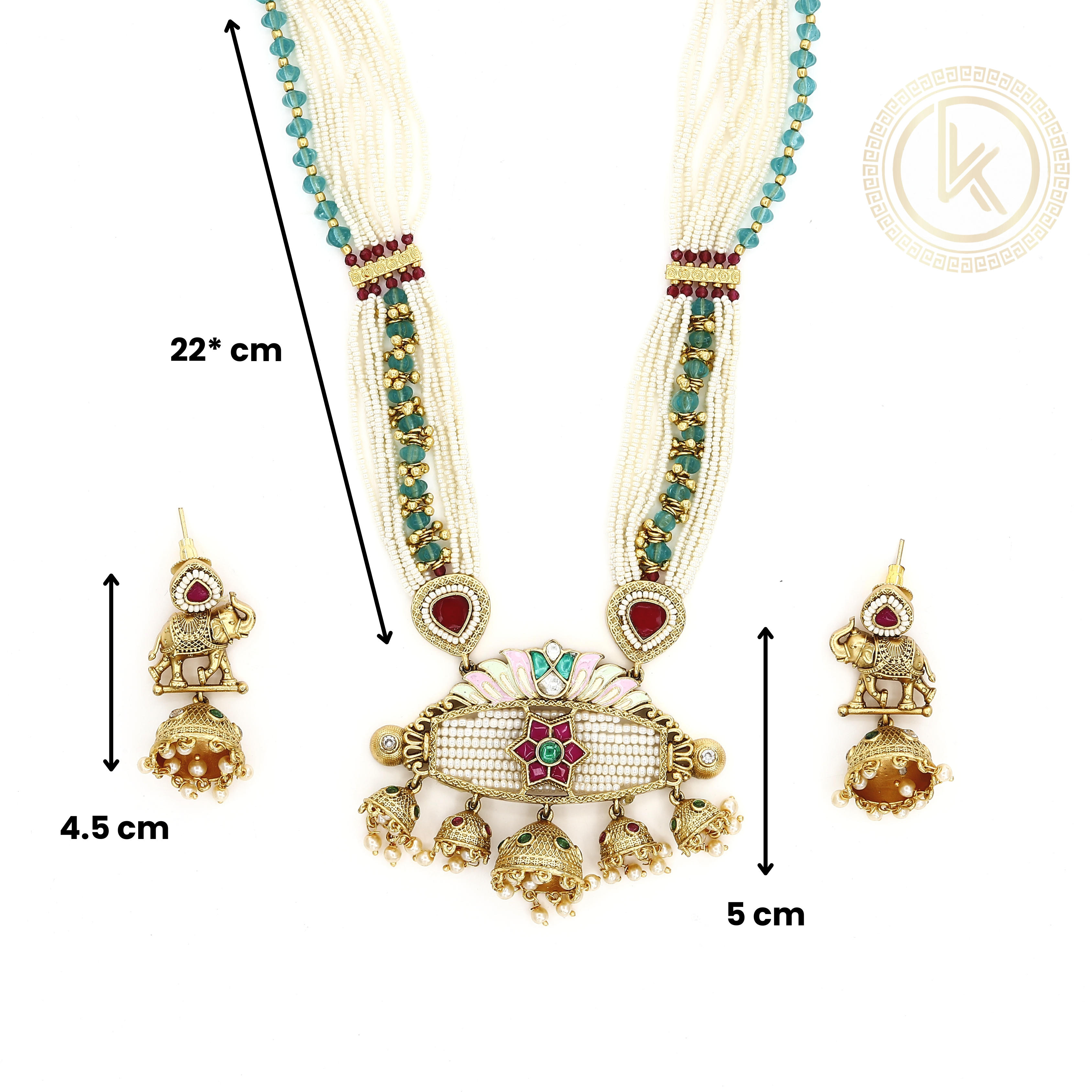 Meenakari Elephant Pearl Necklace Set