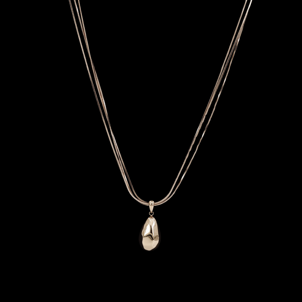 Gold Faceted Teardrop Pendant on Triple-Strand Chain