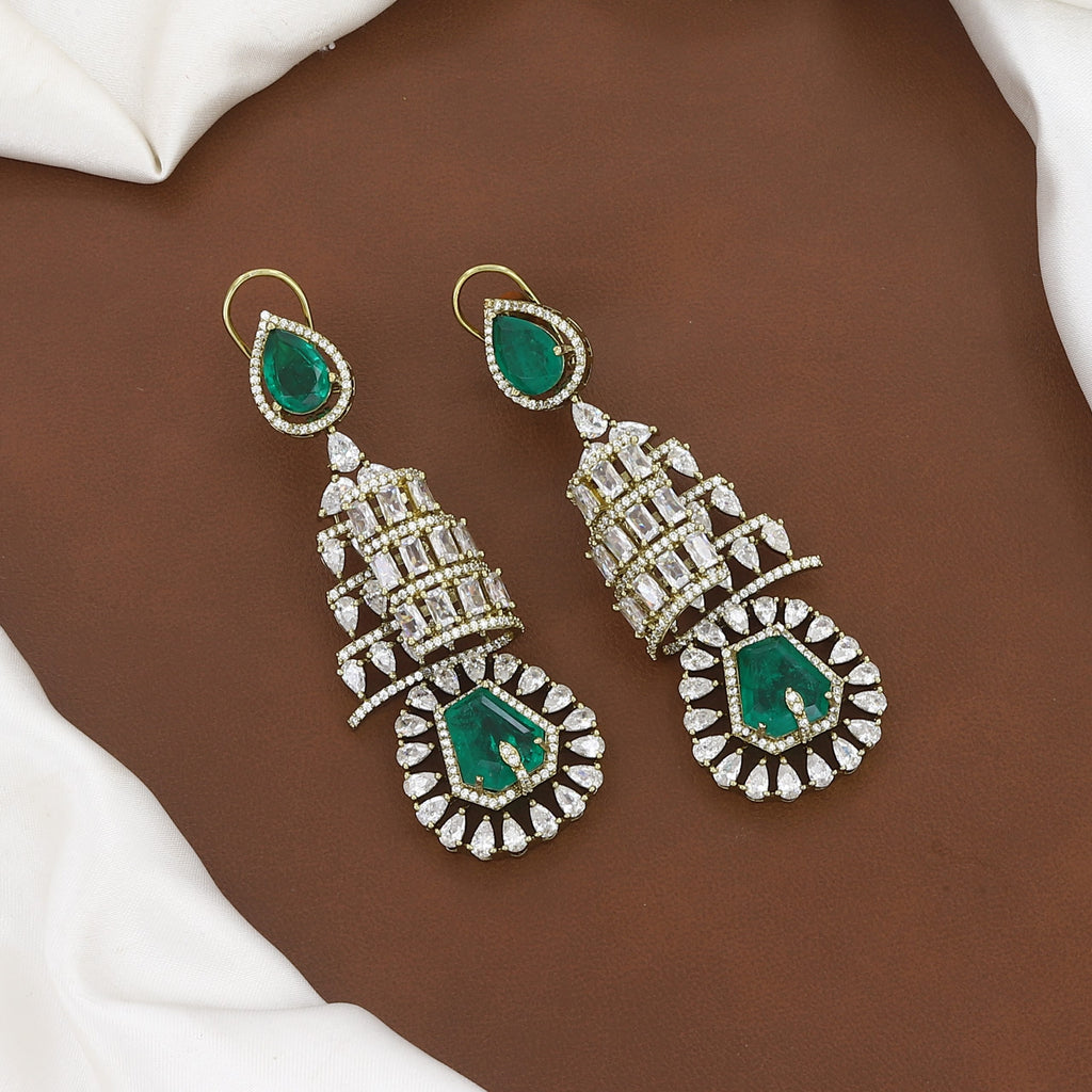 Luxury Statement Necklace & Earring Set with Emeralds & Baguette Stones