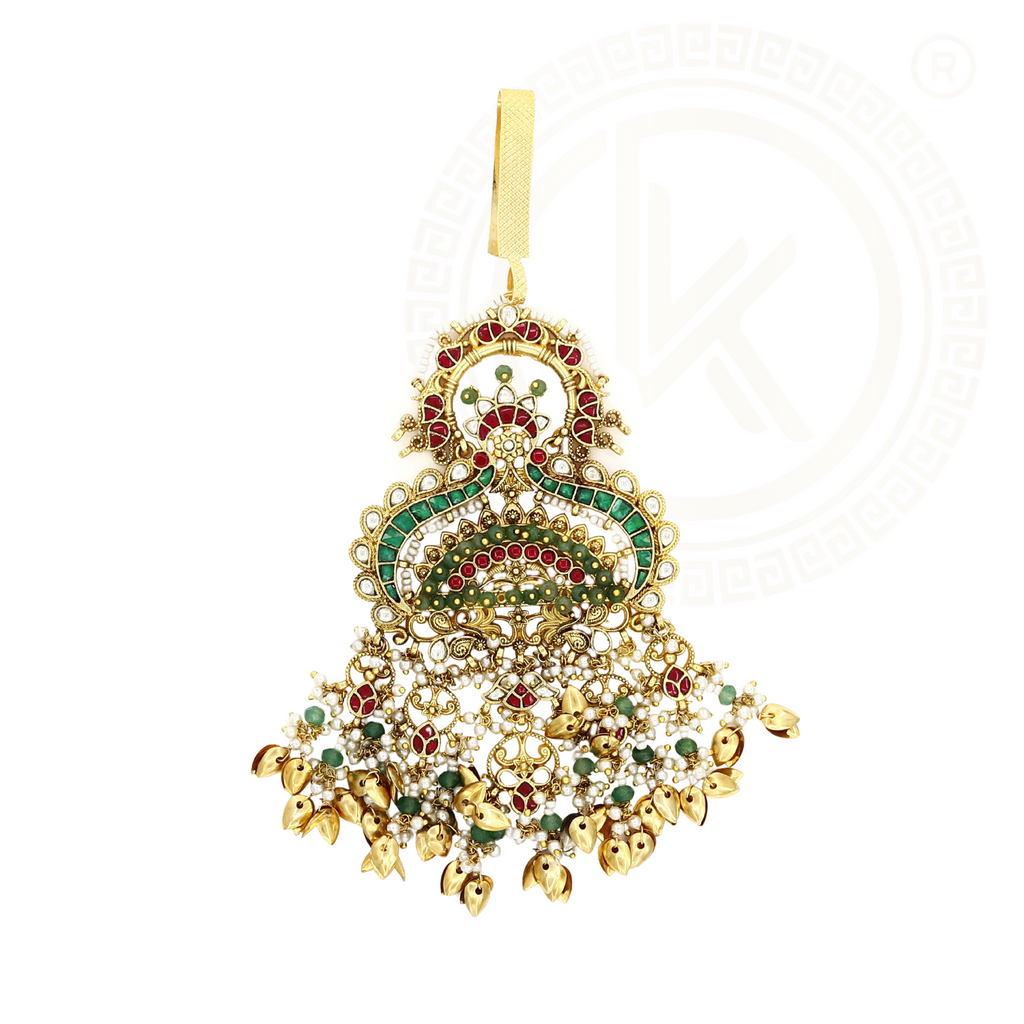 Traditional Peacock Waist Juda with Kundan, Pearls & Enamel Work