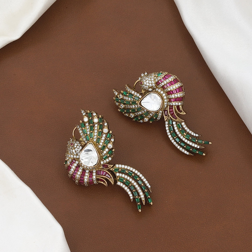 Ruby and Emerald Peacock Polki Necklace Set