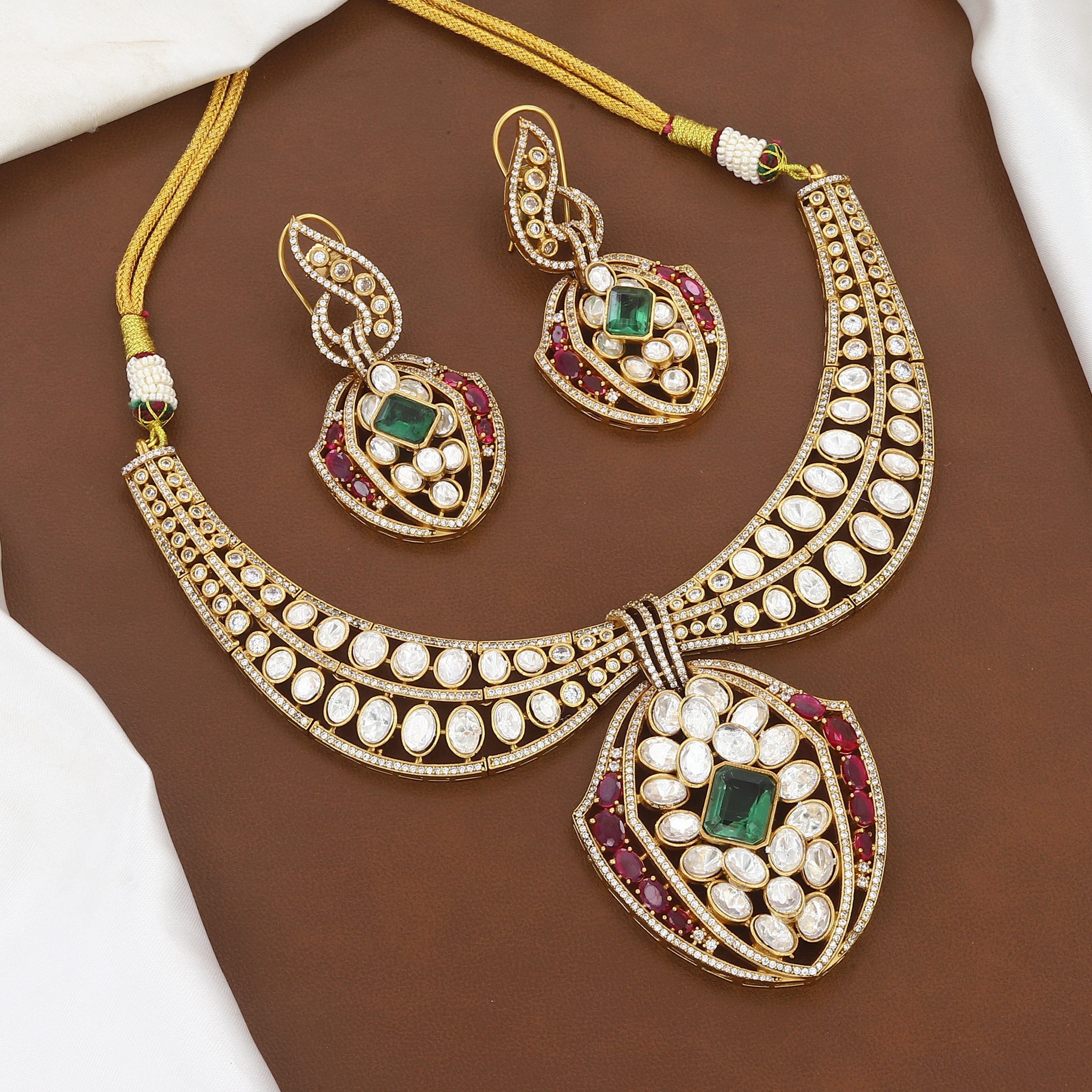 Royal Polki Pendant Necklace Set with Emerald & Ruby