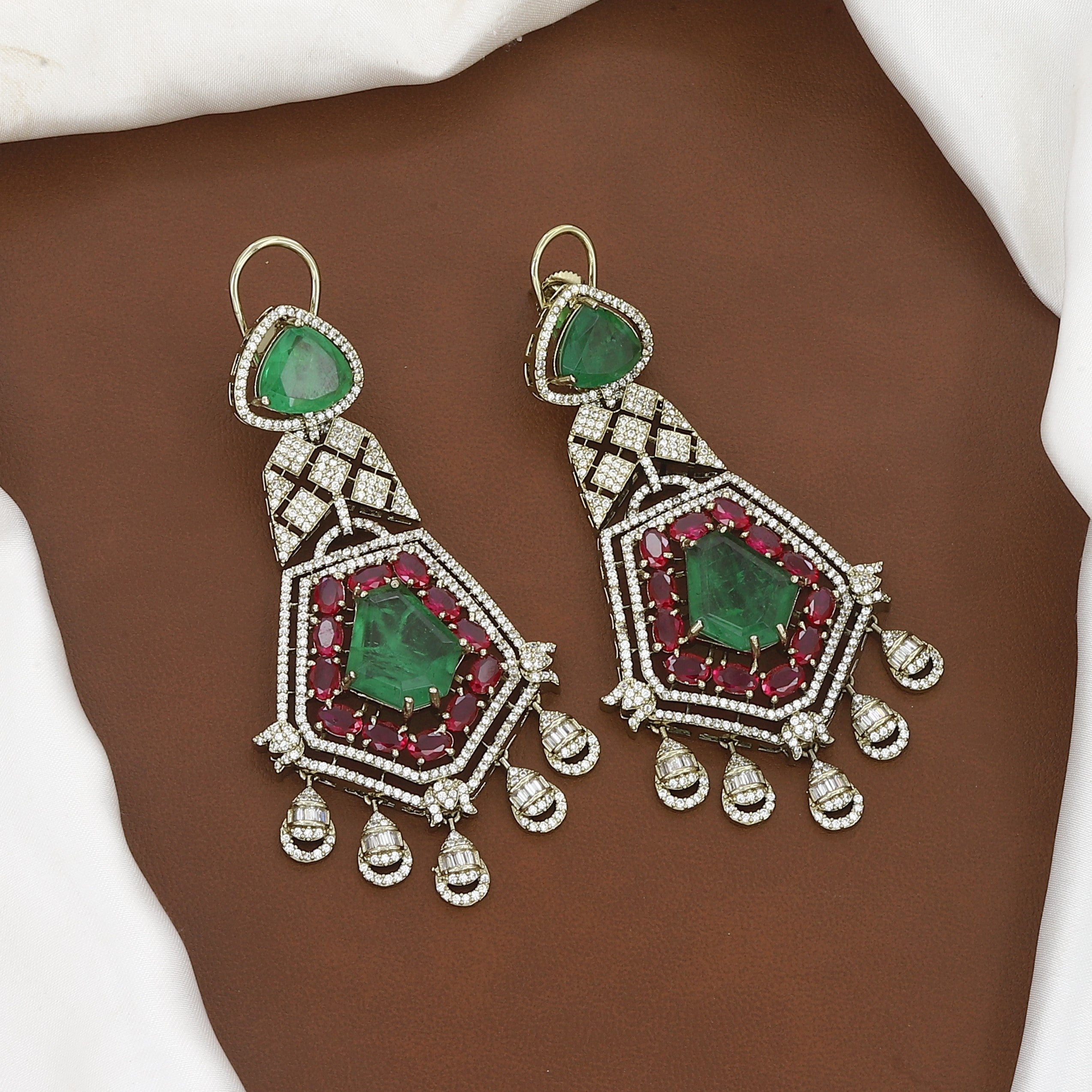 Mehndi Polished Exquisite Ruby and Emerald Diamond Necklace Set