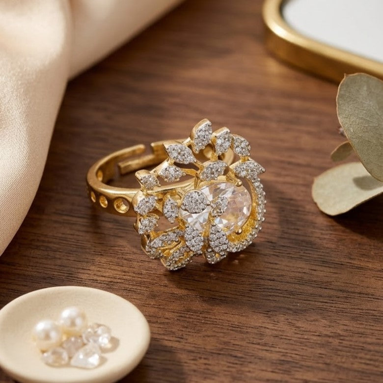 Stunning Gold Floral Ad Statement Party Ring