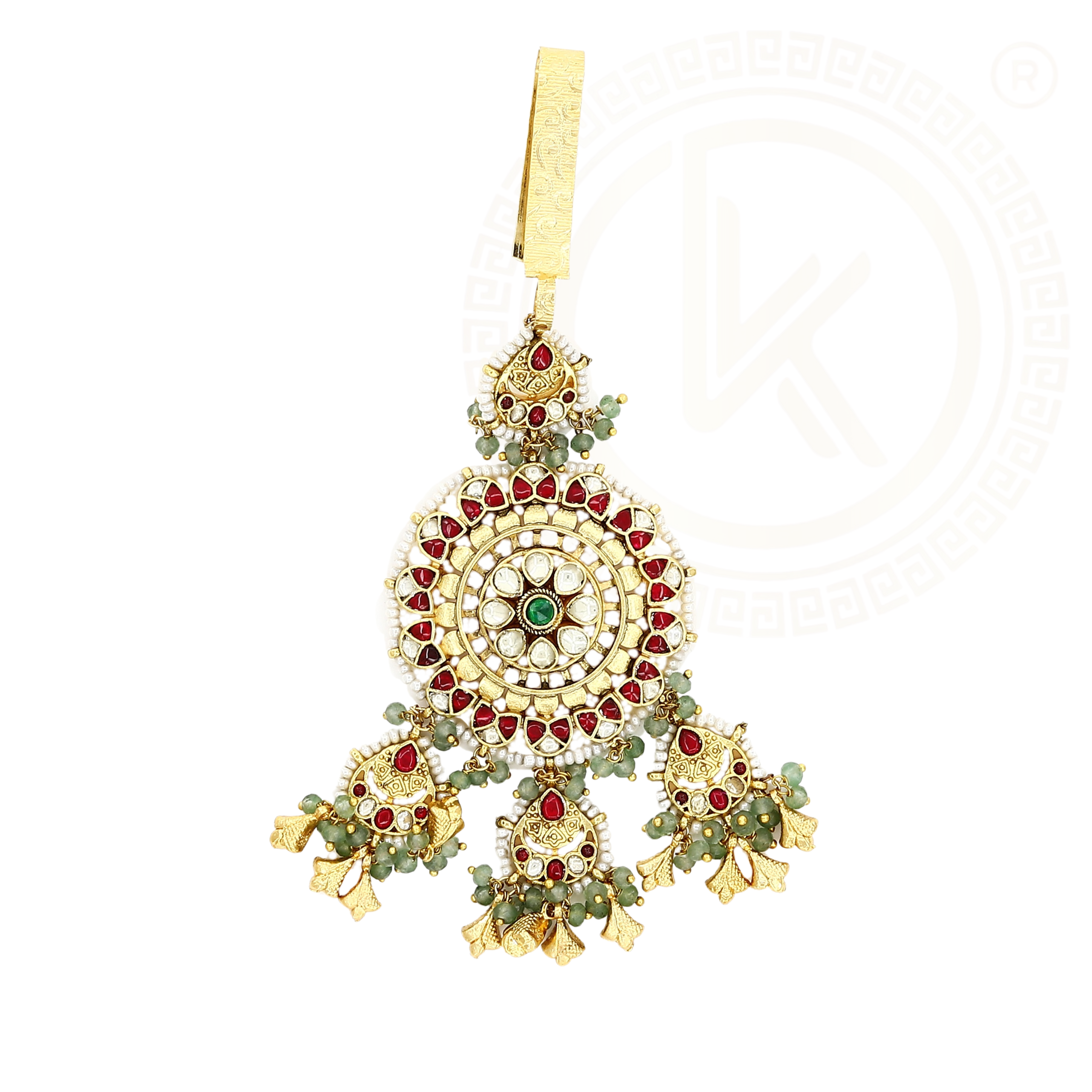 Gold Tone Waist Juda with Red, Green & White Stones