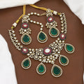 Royal Teardrop Emerald Polki Necklace Set with Maang Tikka