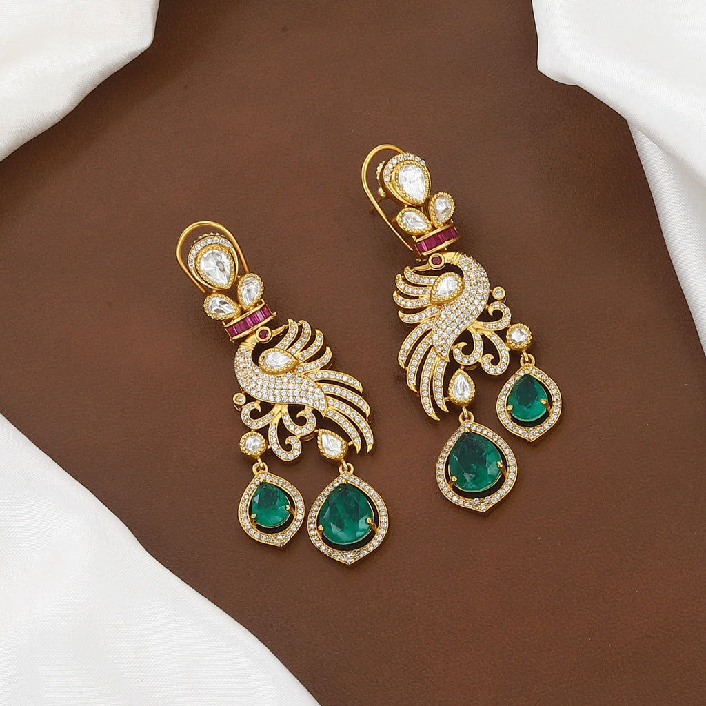 Royal Peacock Polki Necklace Set with Teardrop Emeralds