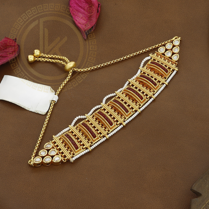 Layered Gold Antique Bracelet with Red Stones