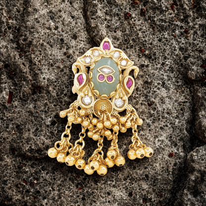 Traditional Gold-Plated Peacock Jhumki Ring with Polki and Ruby Stones
