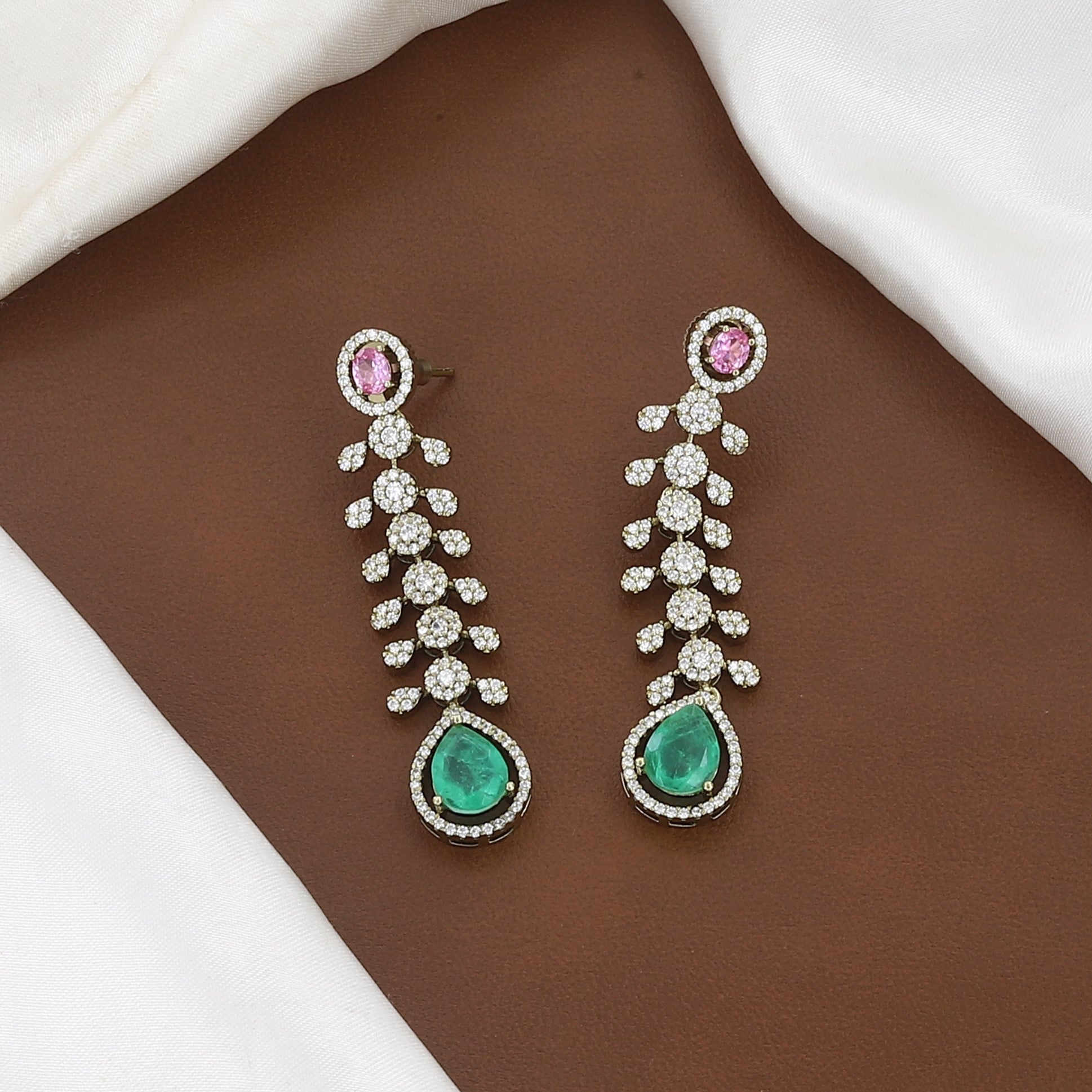 Delicate Emerald and Pink Sapphire CZ Necklace Set