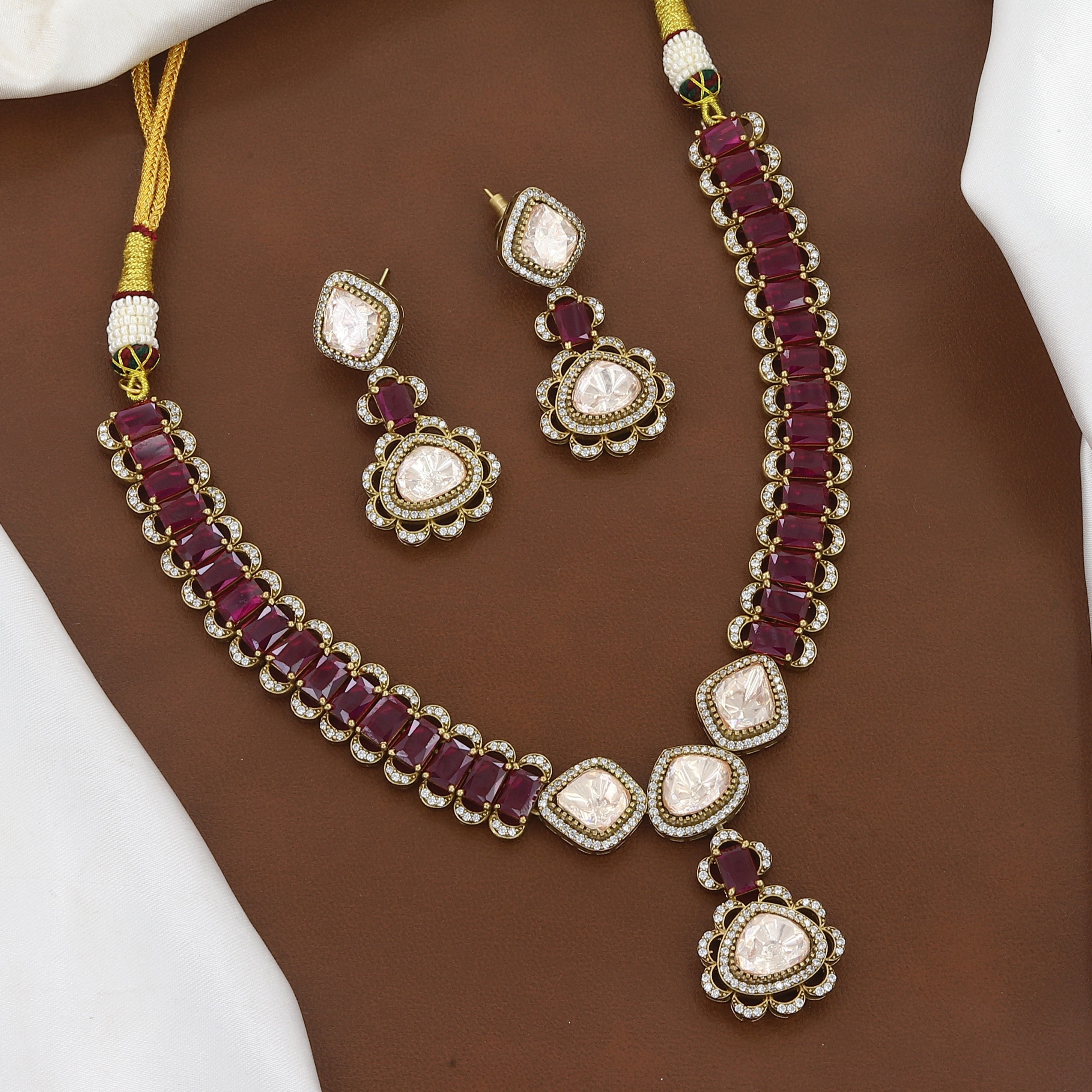 Traditional Gold Plated Kundan & Ruby Red Necklace Set