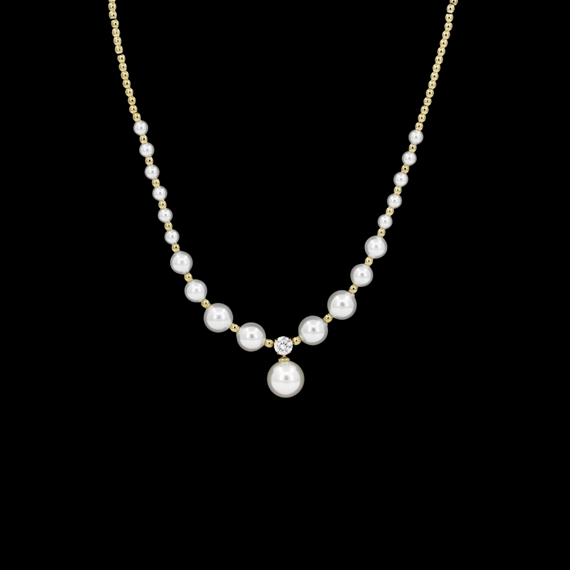 Pearl & Gold Beaded Necklace with Crystal Drop Pendant