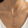 Dainty Rose Gold Y-Necklace with Heart Drops