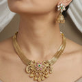 Antique Gold Peacock Wedding Necklace Set with Traditional Jhumkas