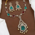 Royal Geometric Polki Pendant Necklace Set with Emeralds