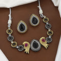 Dual-Tone Black Onyx Necklace Set with Gold Bird Motifs