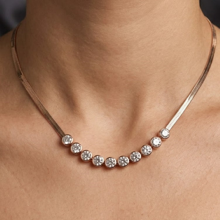 Curved Crystal Bar Modern Rose Gold Flat Chain Necklace