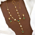 Matte Gold Plated Y-Necklace Set with Emerald Green & Kundan Stones