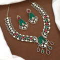 Royal Emerald Green & Ruby Pink Bridal Choker Necklace Set