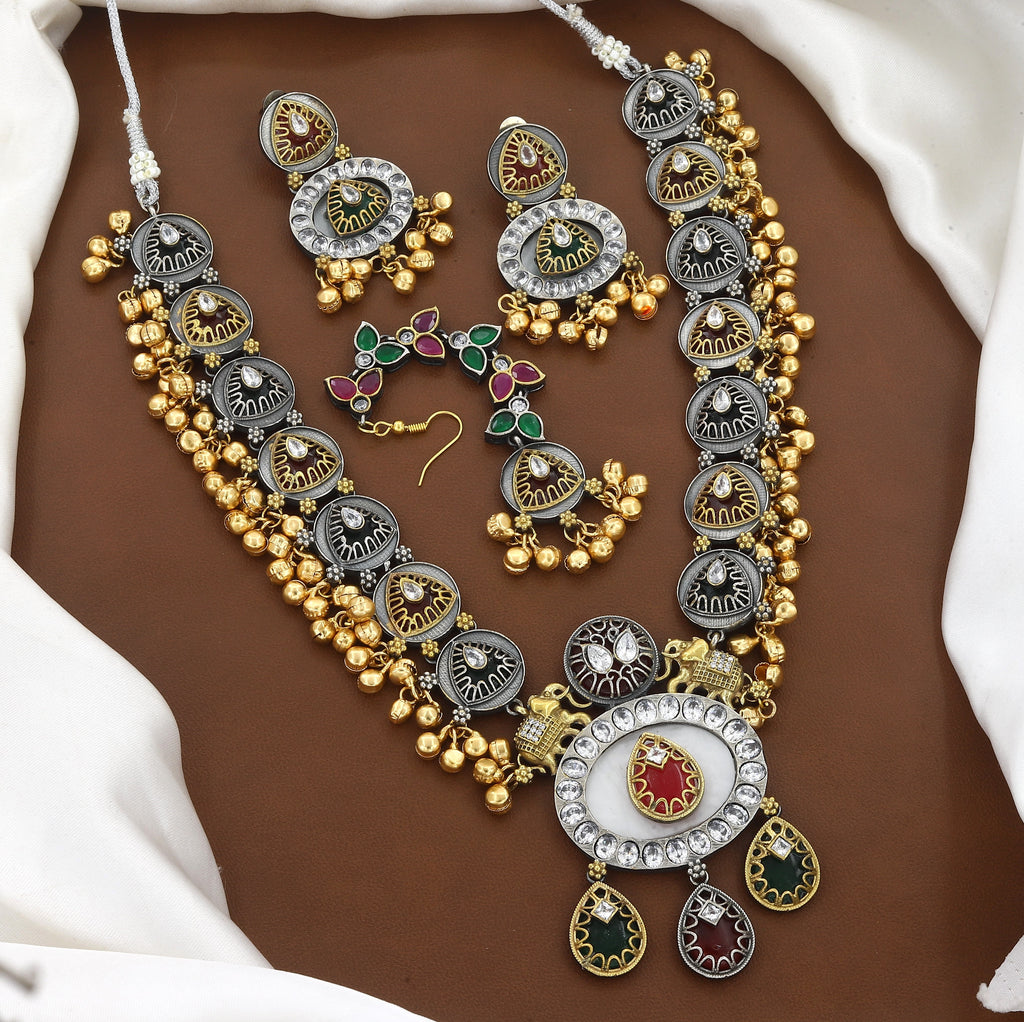 Traditional Oxidized Dual-Tone Necklace Set