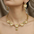 Gold-Plated Meenakari Necklace Set with Pastel Enamel & Pearl Droplets