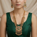 Antique Kundan & Ruby Long Necklace Set with Jhumka
