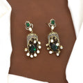 Antique Gold Emerald Medium Size Kundan Earrings