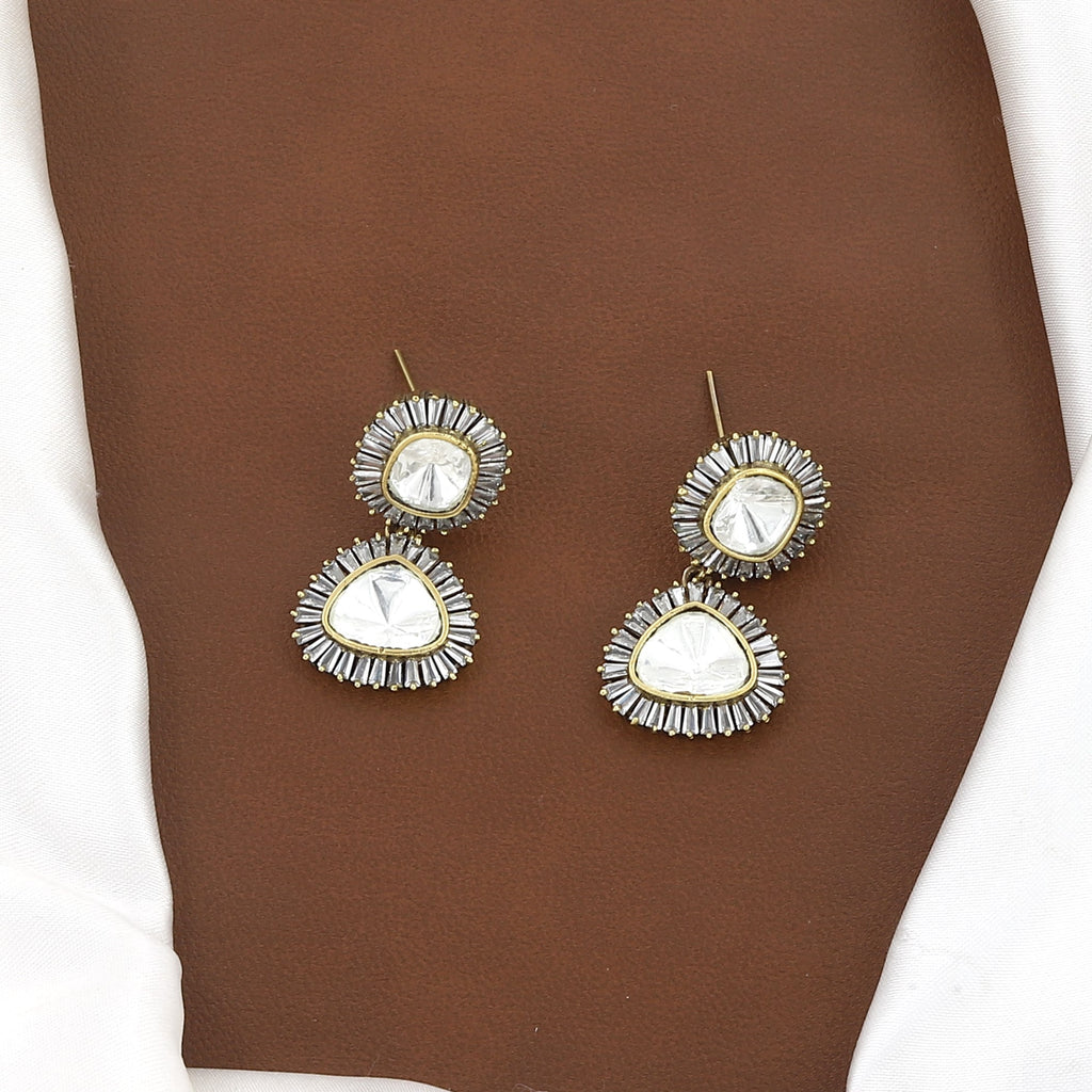 Polki Baguette Crystal Drop Kundan Earrings