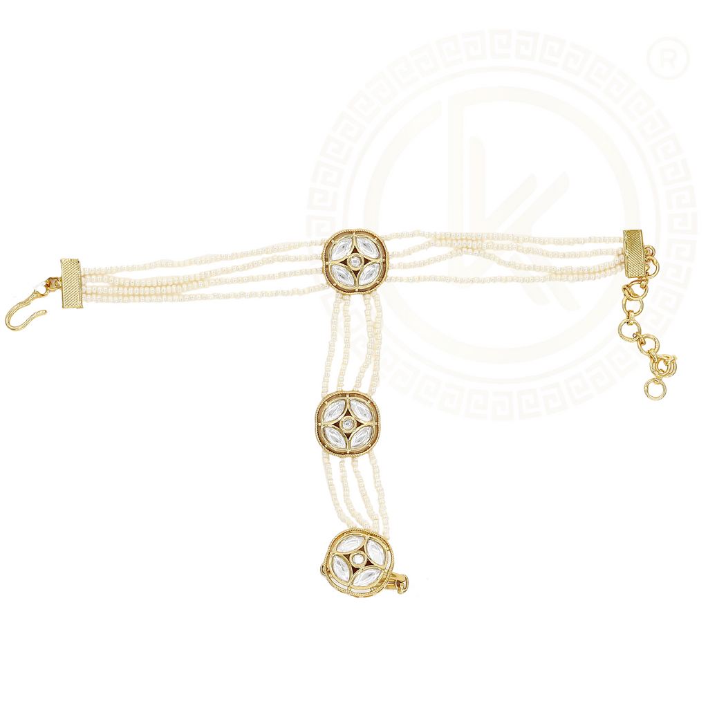 Pearl Hath Panja with Gold & White Stone Settings