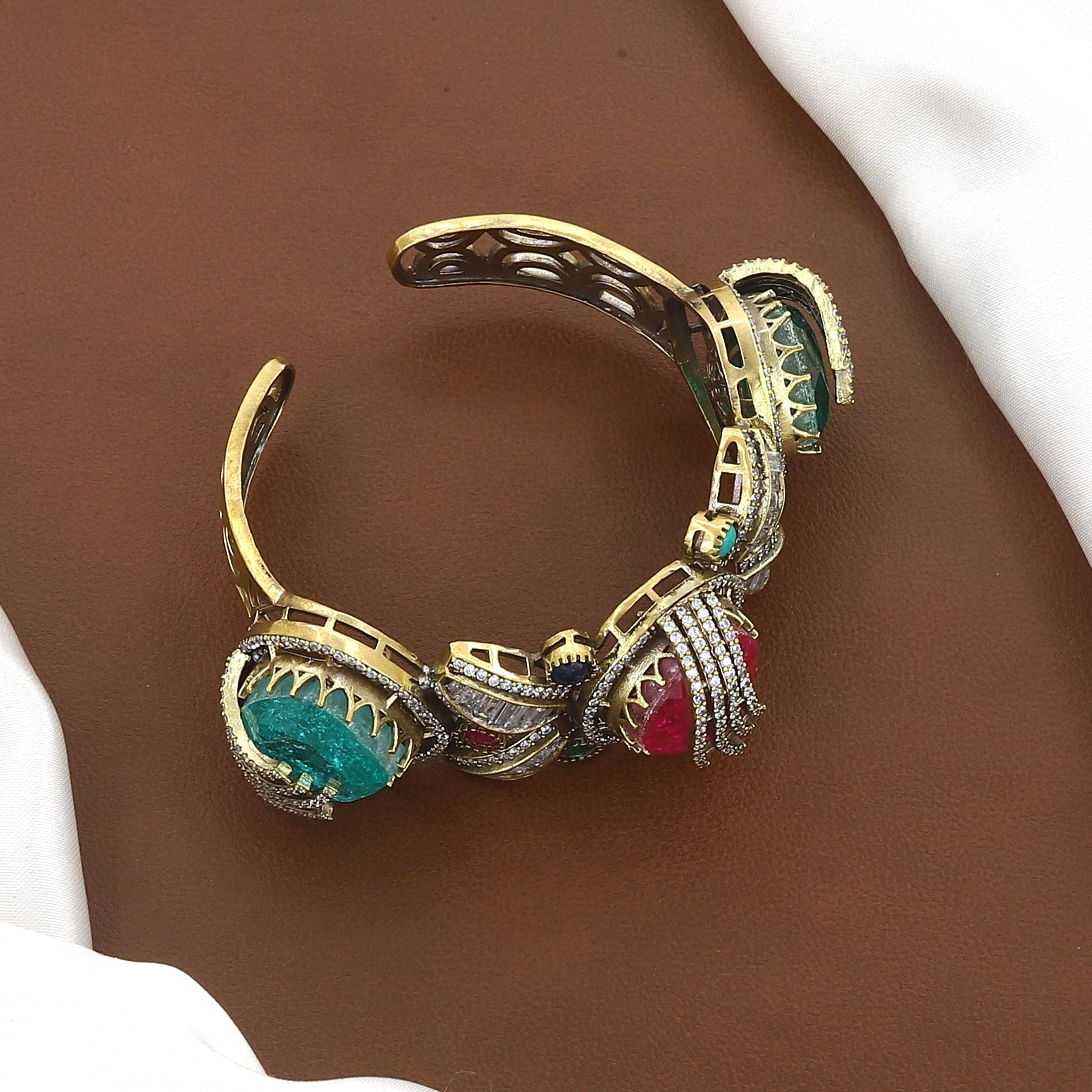 Luxury Cabochon & Baguette Statement Bracelet Kada