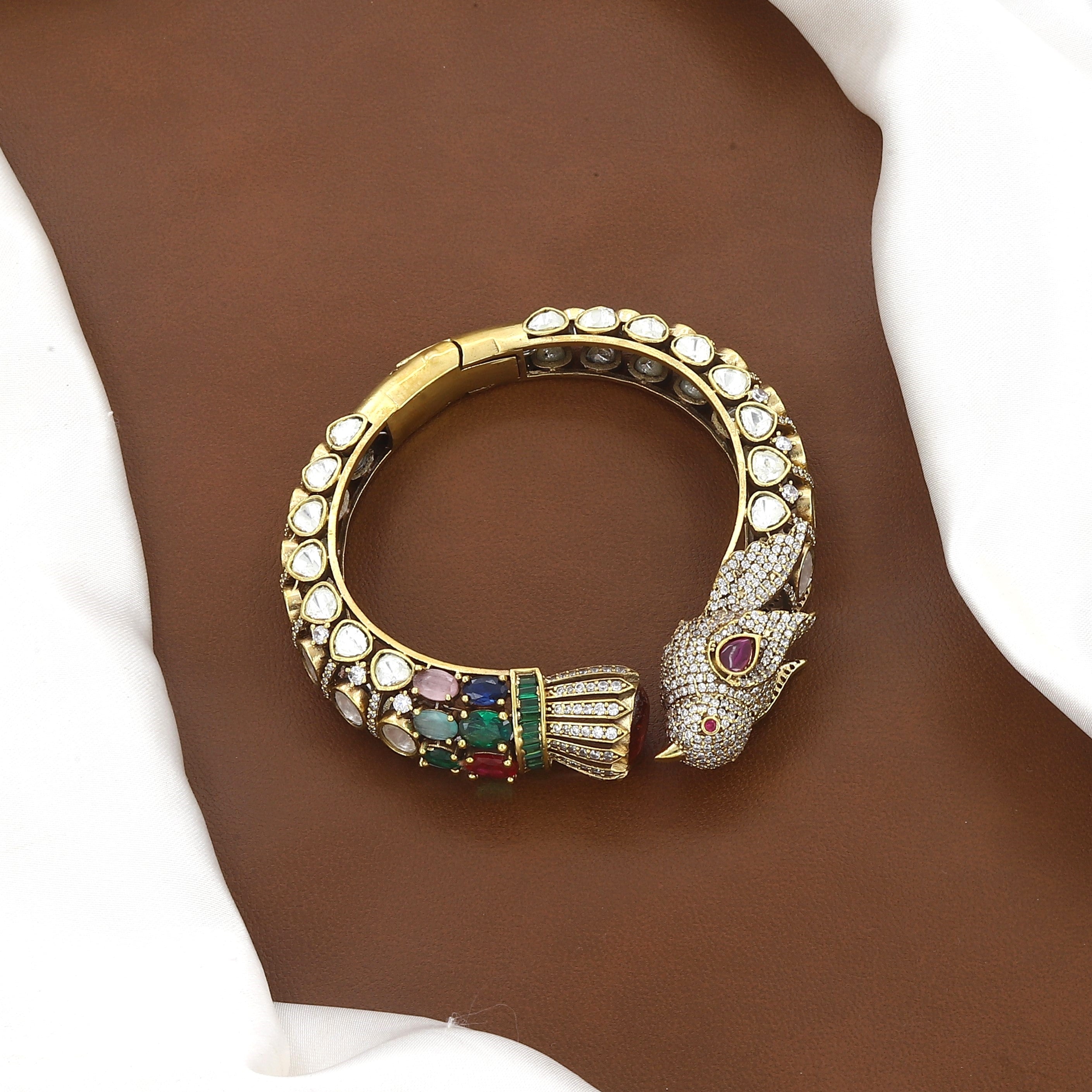 Gold Parrot Cuff Diamond Bangle Kada